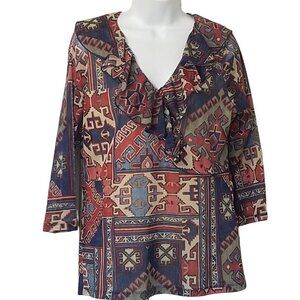 Chaps Denim Womens Blouse Top Lined Southwest Style Size L Multicolor